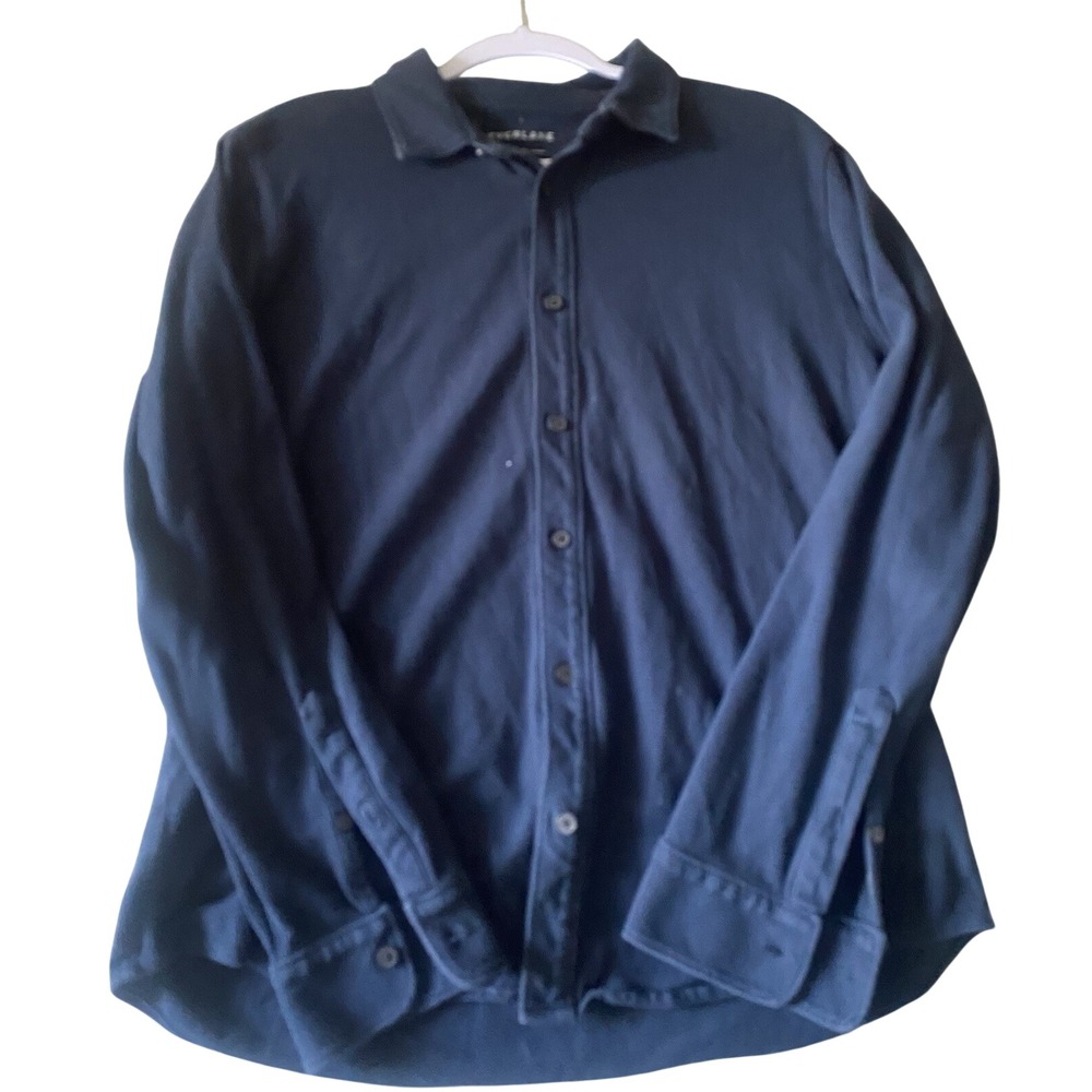 Everlane Mens Performance Pique Long Sleeve Button Down Shirt Navy Blue Large
